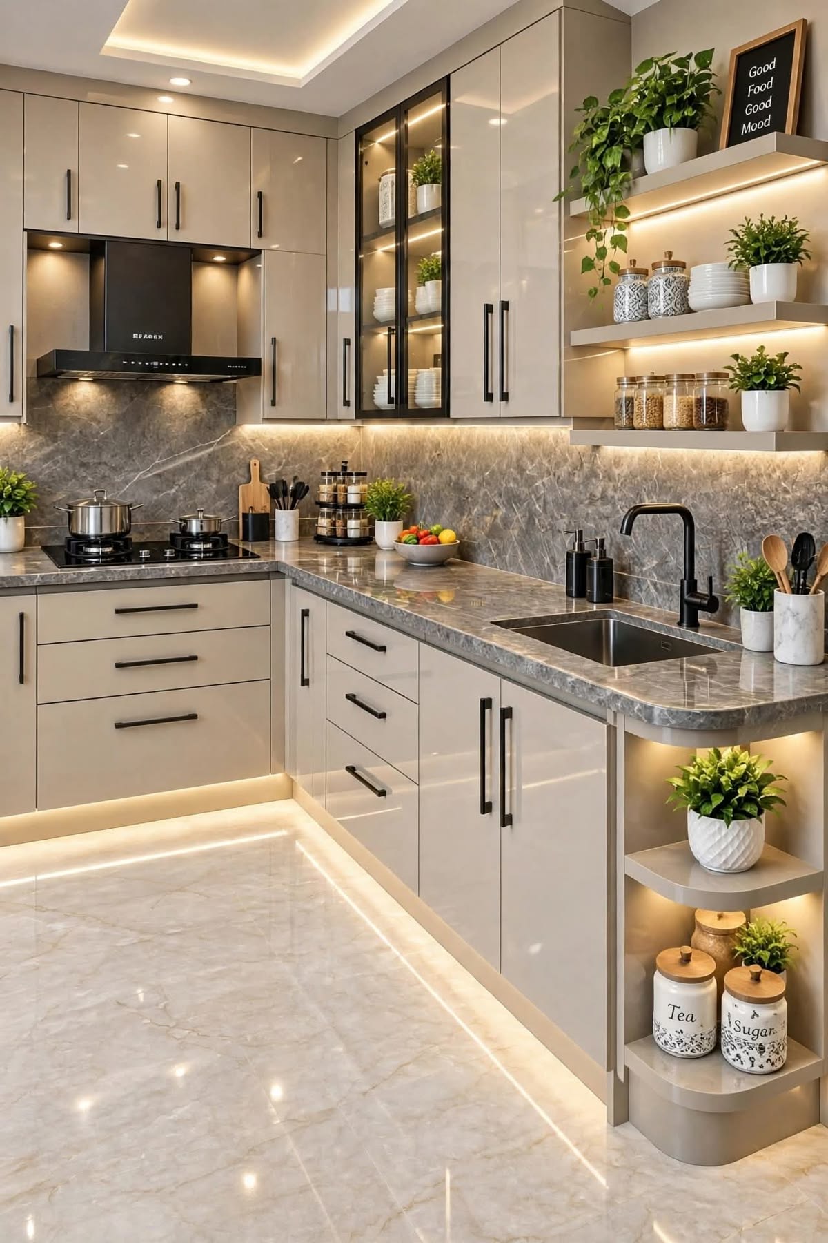 L-Shaped Compact Kitchen with Integrated Built-in Oven & Chimney Hub #23